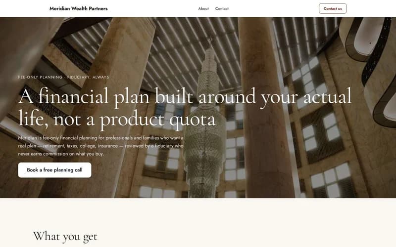 Sample architecture website template, rendered in AAfunnel